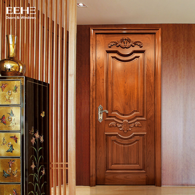 Safety Residential Solid Hardwood Internal Doors With Handmade Carved Flowers