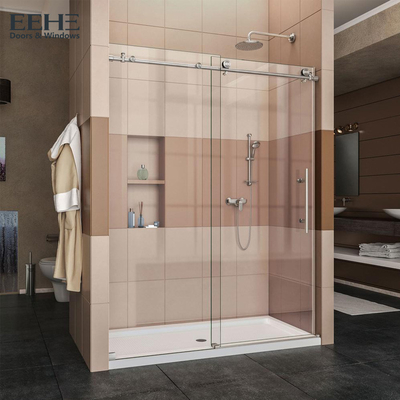 Sliding All Tempered Glass Shower Enclosure With Stainless Steel Handle